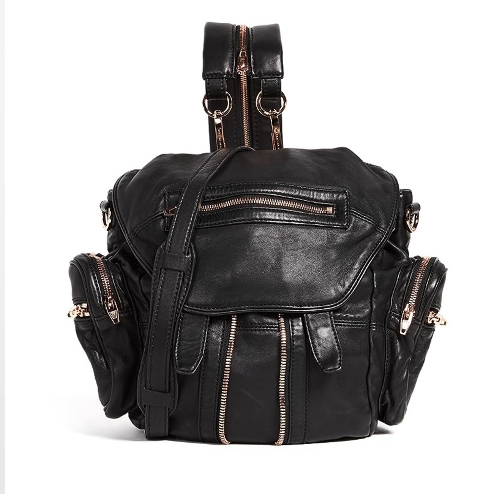 Alexander Wang black backpack with rose gold hardware